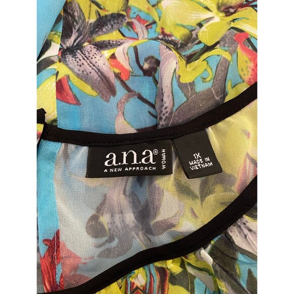 A.N.A. Blouse Plus Size 1X Sleeveless Top Turquois Yellow Pink Rounded Neckline - Picture 7 of 7